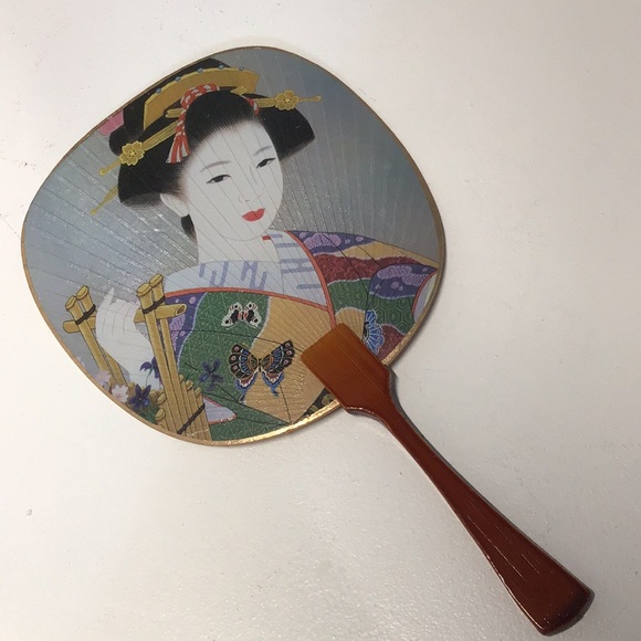 Japanese hand fan paper bamboo varnished handle Costume /use/display Geisha - Picture 1 of 11